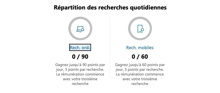 Points Web Microsoft Rewards Points gagnés avec la recherche Web sur Microsoft Rewards
