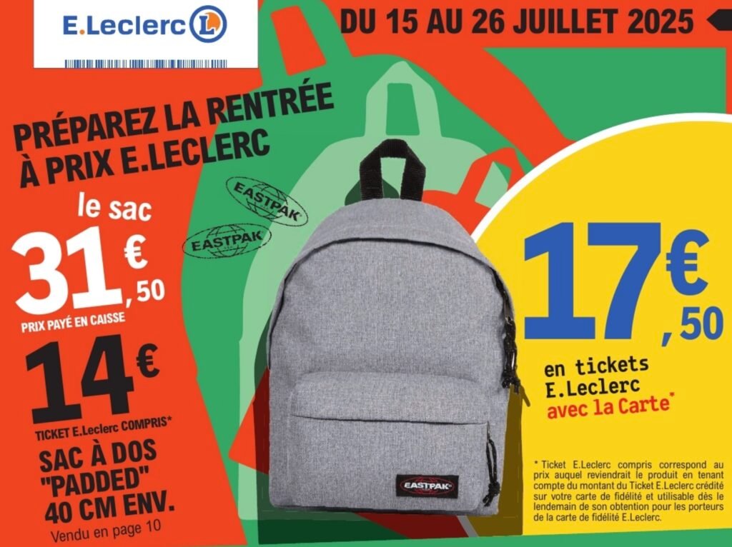 promo Eastpak Leclerc 2025 sac à dos Eastpak en promo chez Leclerc pour la rentrée 2025