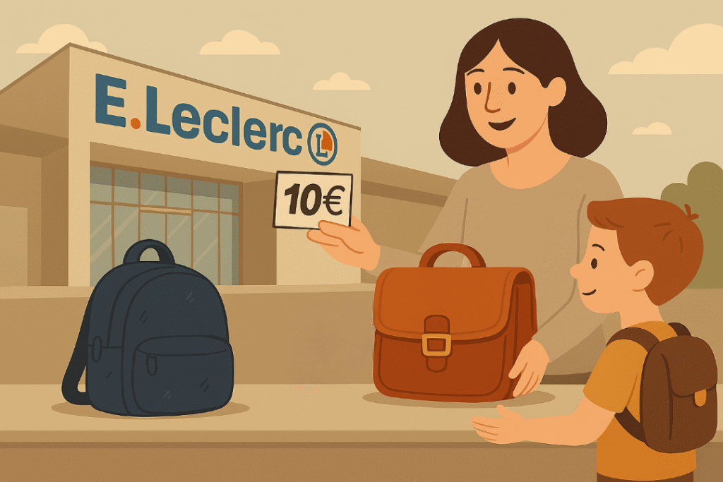 Opération reprise et recyclage d'ancien cartable et sac à dos chez Leclerc