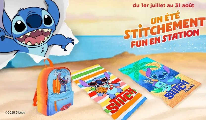 Des sacs à dos et serviettes de plages Stitch chez Total Energies