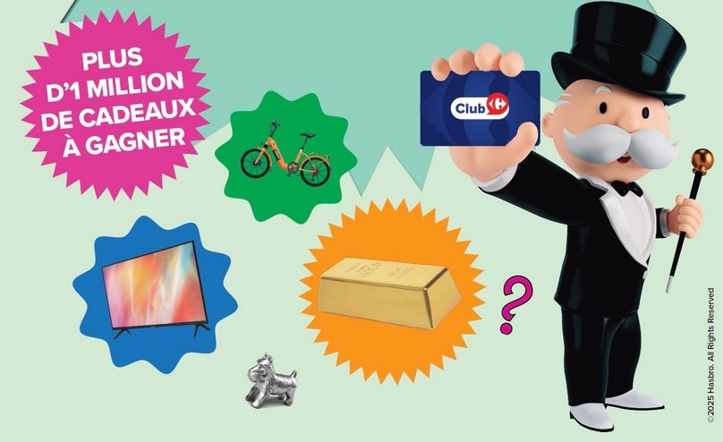 Cadeaux à gagner avec le Monopoly Carrefour 2025