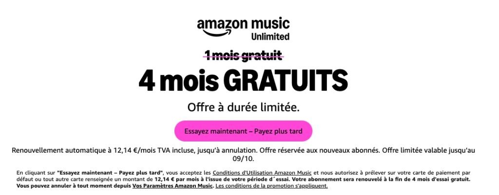 Amazon Music : les mois gratuits sans engagement