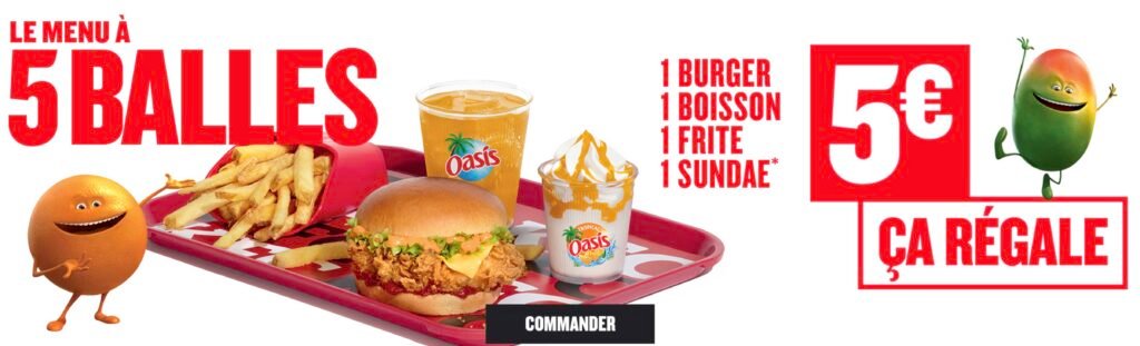 KFC Menu à 5 balles euros Menu à 5 balles chez KFC avec 4 produits