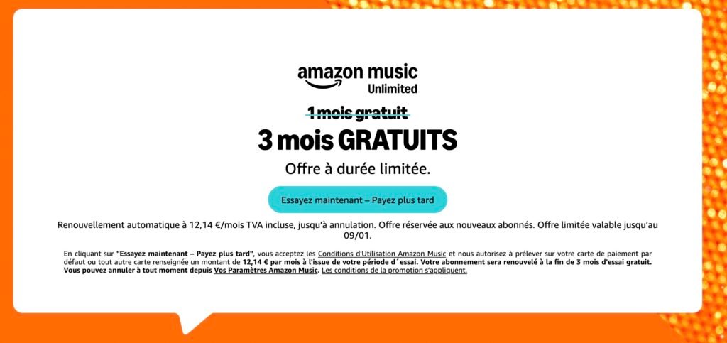 Offre Amazon Music Unlimited 3 mois