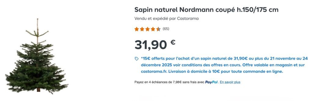 Exemple sapin naturel Nordmann vendu chez Castorama