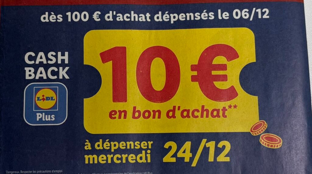Cashback Lidl Plus opération avec 10€ offerts en décembre 2025