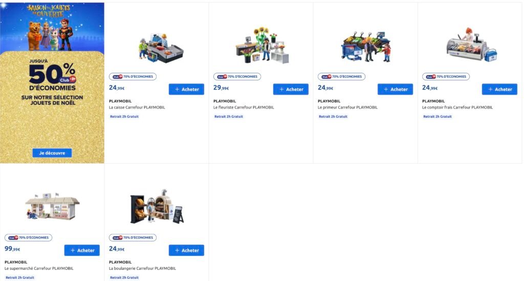 La sélection de Playmobil Carrefour éligible à l'offre avec 70% crédités sur la cagnotte