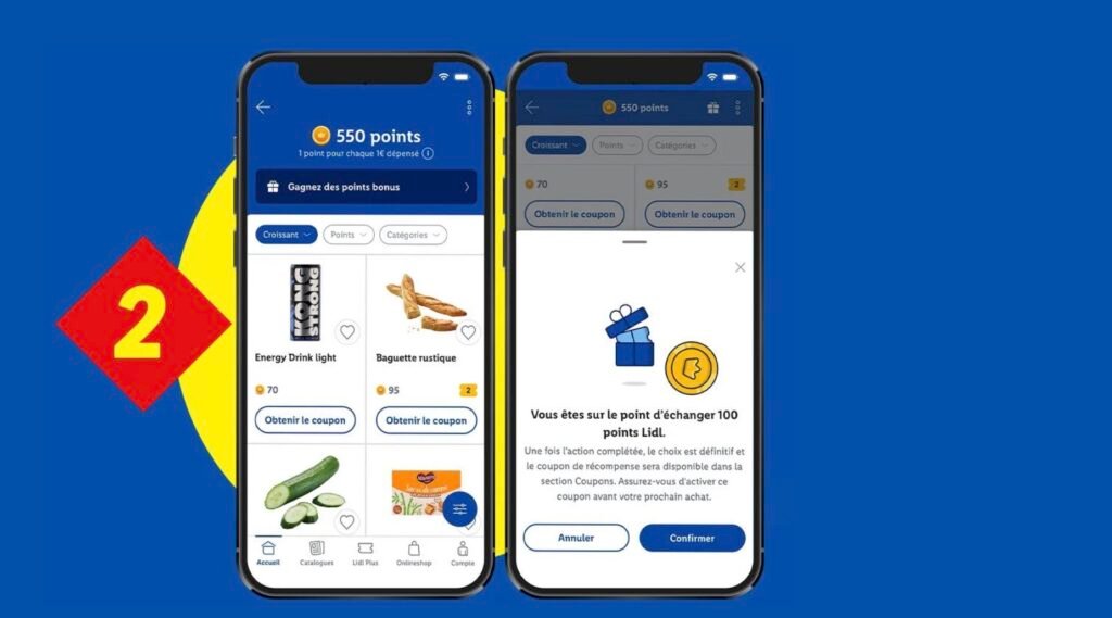 Échange de points Lidl Boutique de points Lidl Plus pour obtenir des coupons de réduction