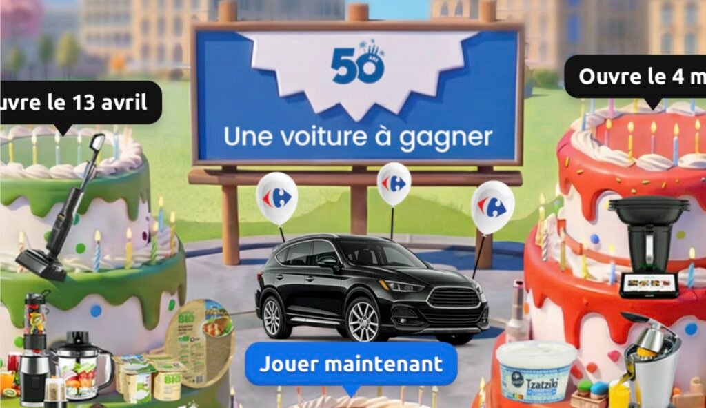 Une voiture Citroën C5 Aircross Hybride à gagner avec le jeu de l'application Carrefour pour fêter les 50 ans des marques de l'enseigne