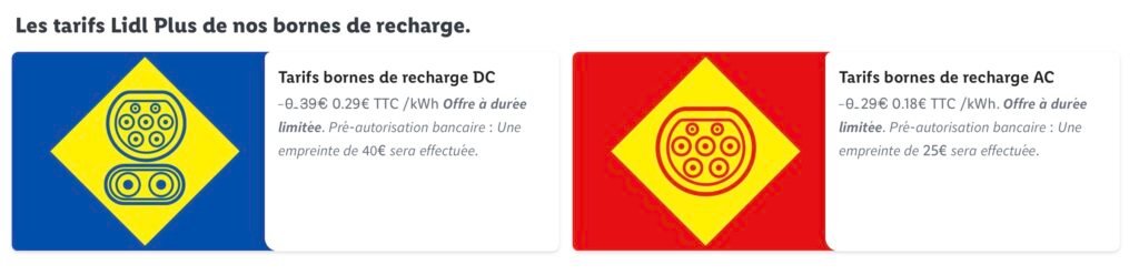 Tarifs bornes Lidl Tarifs des bornes électriques Lidl avec le tarif promotionnel pour Lidl Plus