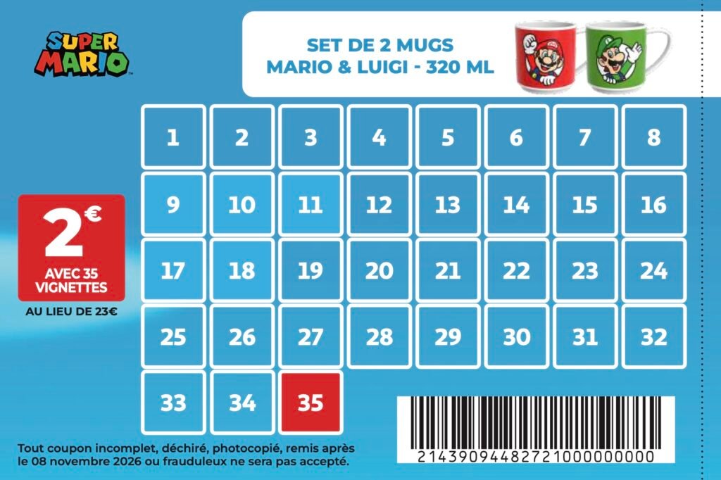 Vignettes à collectionner chez Auchan avec Super Mario