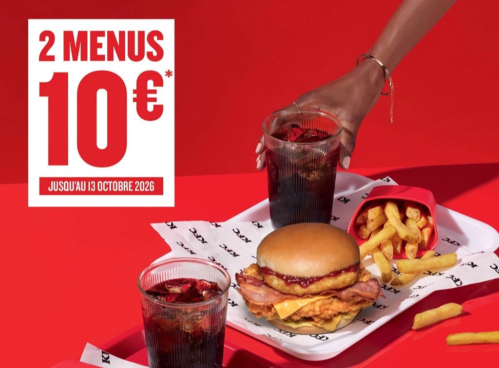 Promo 2 menus KFC pour 10€ seulement